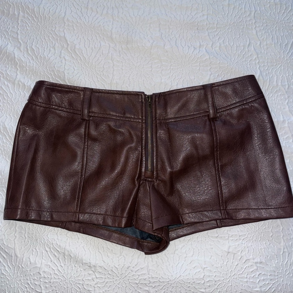Brown Leather Women Shorts